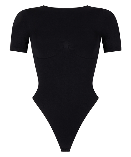 Body bezszwowe z kr&oacute;tkim rękawem, Czarny