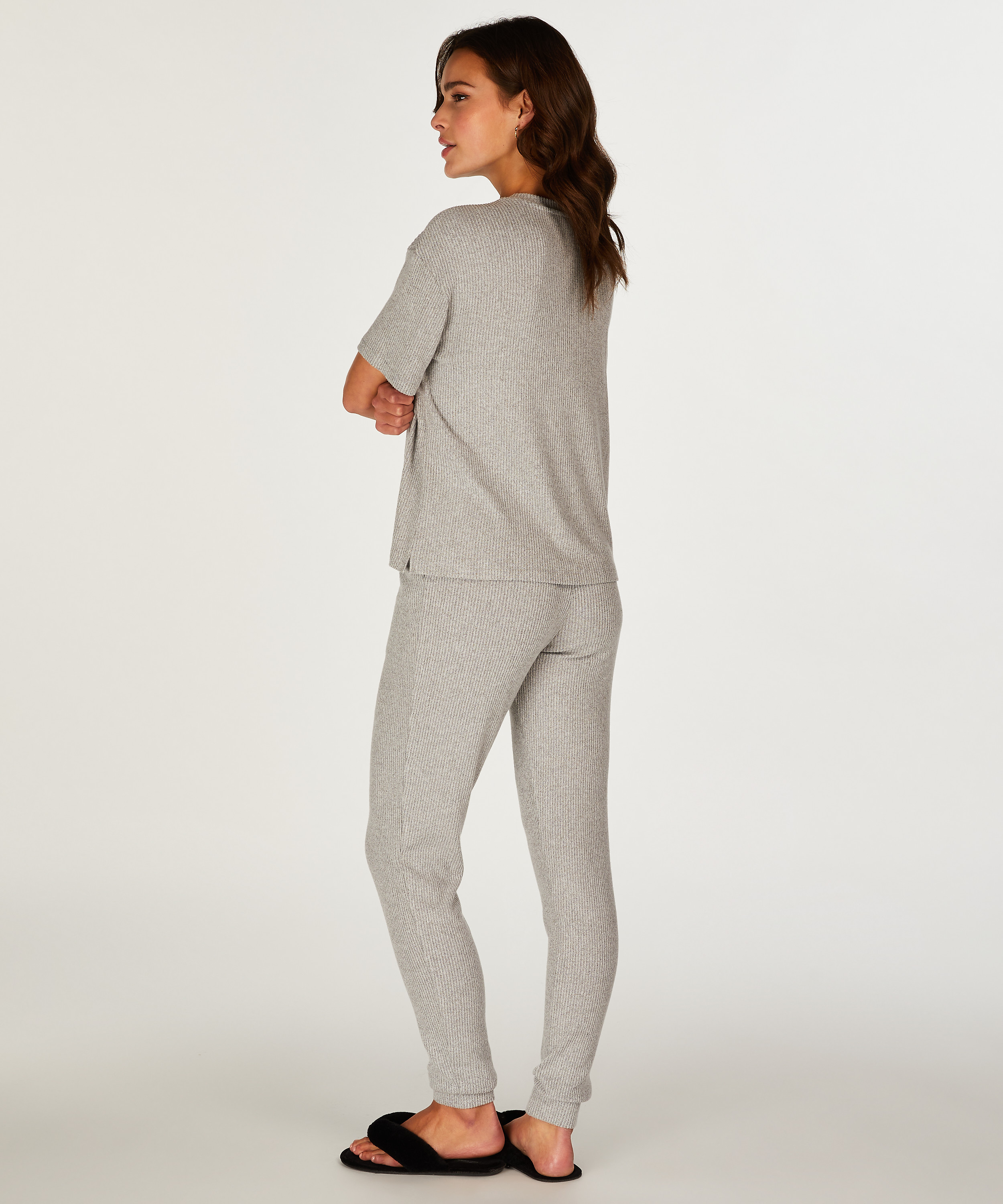 Top z kr&oacute;tkimi rękawami Rib, Szary, main