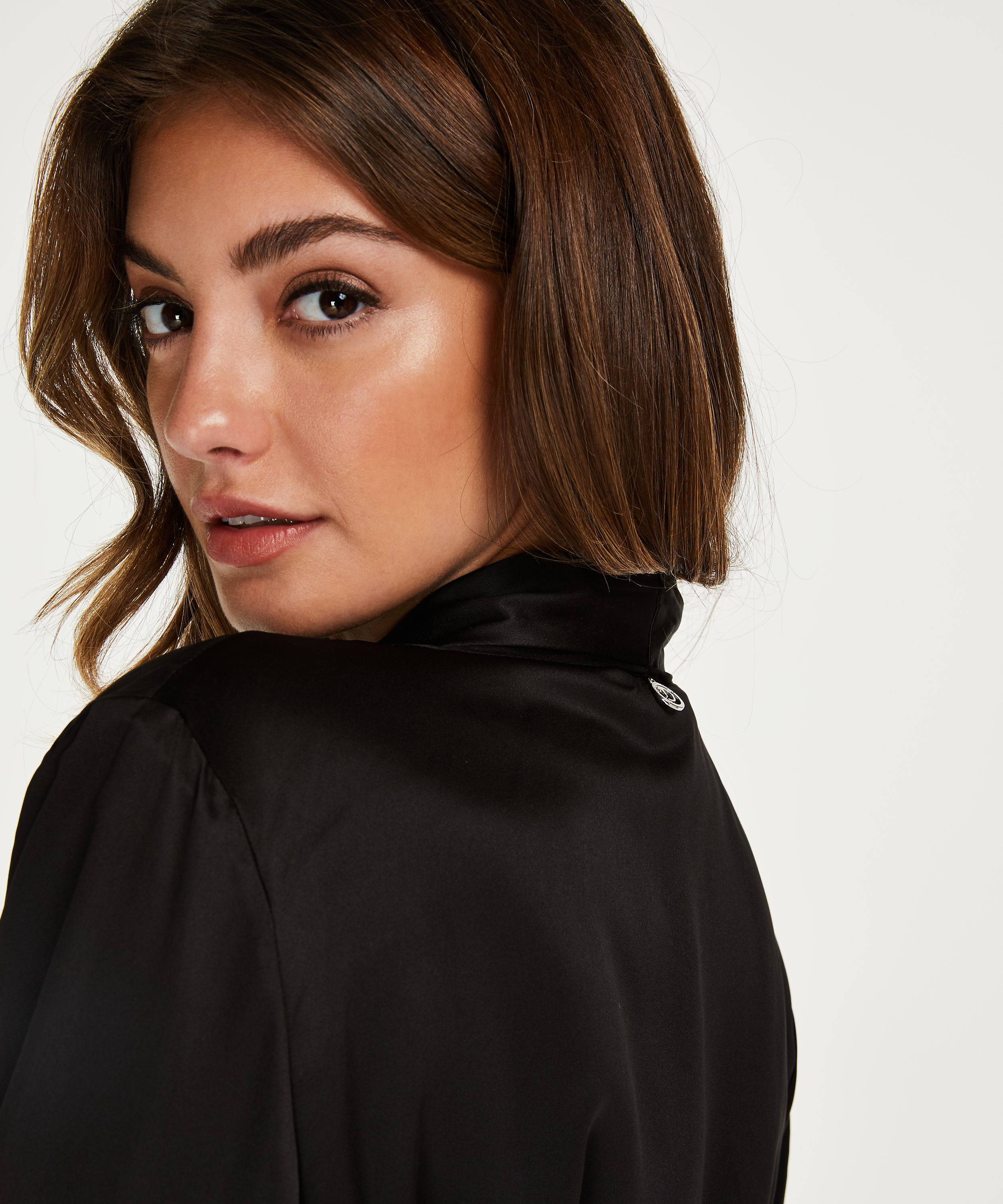 Doutzen satin velvet bathrobe, Czarny, main