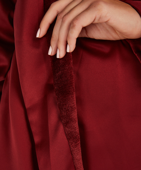 Satynowy szlafrok z polarem, Czerwony