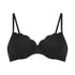 Nieusztywniany stanik bikini z fiszbinami, z falowanym brzegiem, Czarny