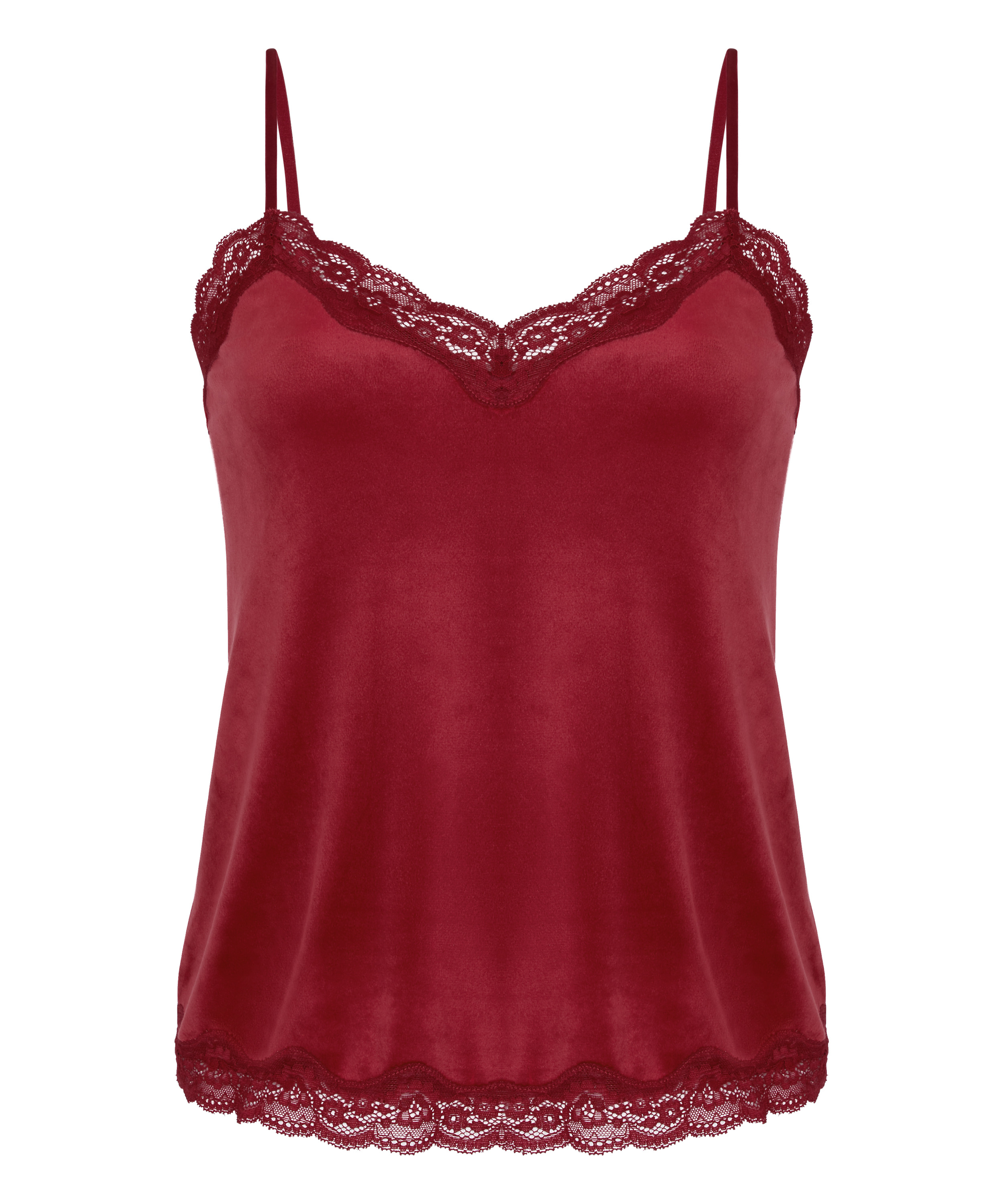 Koszulka piżamowa Velours Scallop Lace, Czerwony, main
