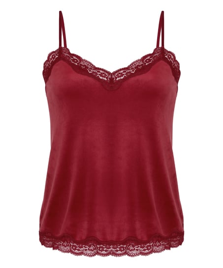 Koszulka piżamowa Velours Scallop Lace, Czerwony