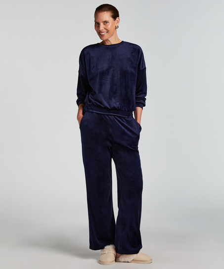 Welurowe spodnie od piżamy, Niebieski