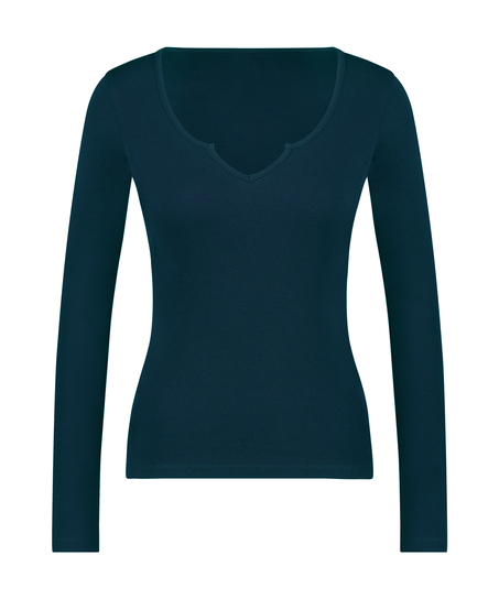 Top V-neck long sleeves, Niebieski
