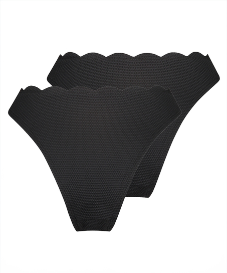 2-pak majtki od bikini Scallop, Czarny
