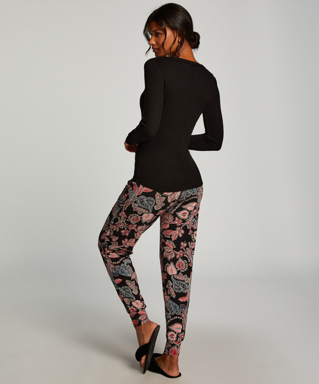 Top piżamowy z długimi rękawami, Czarny