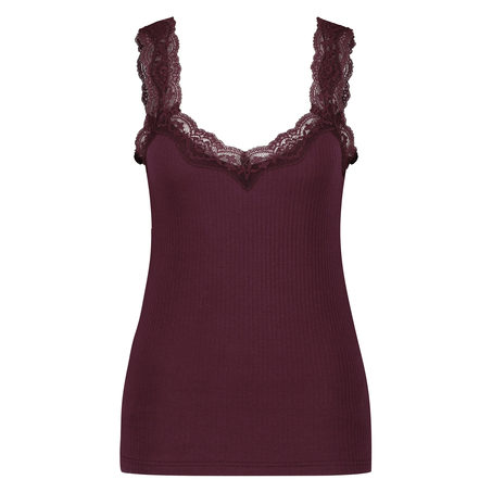 Rib lace cami top, Czerwony