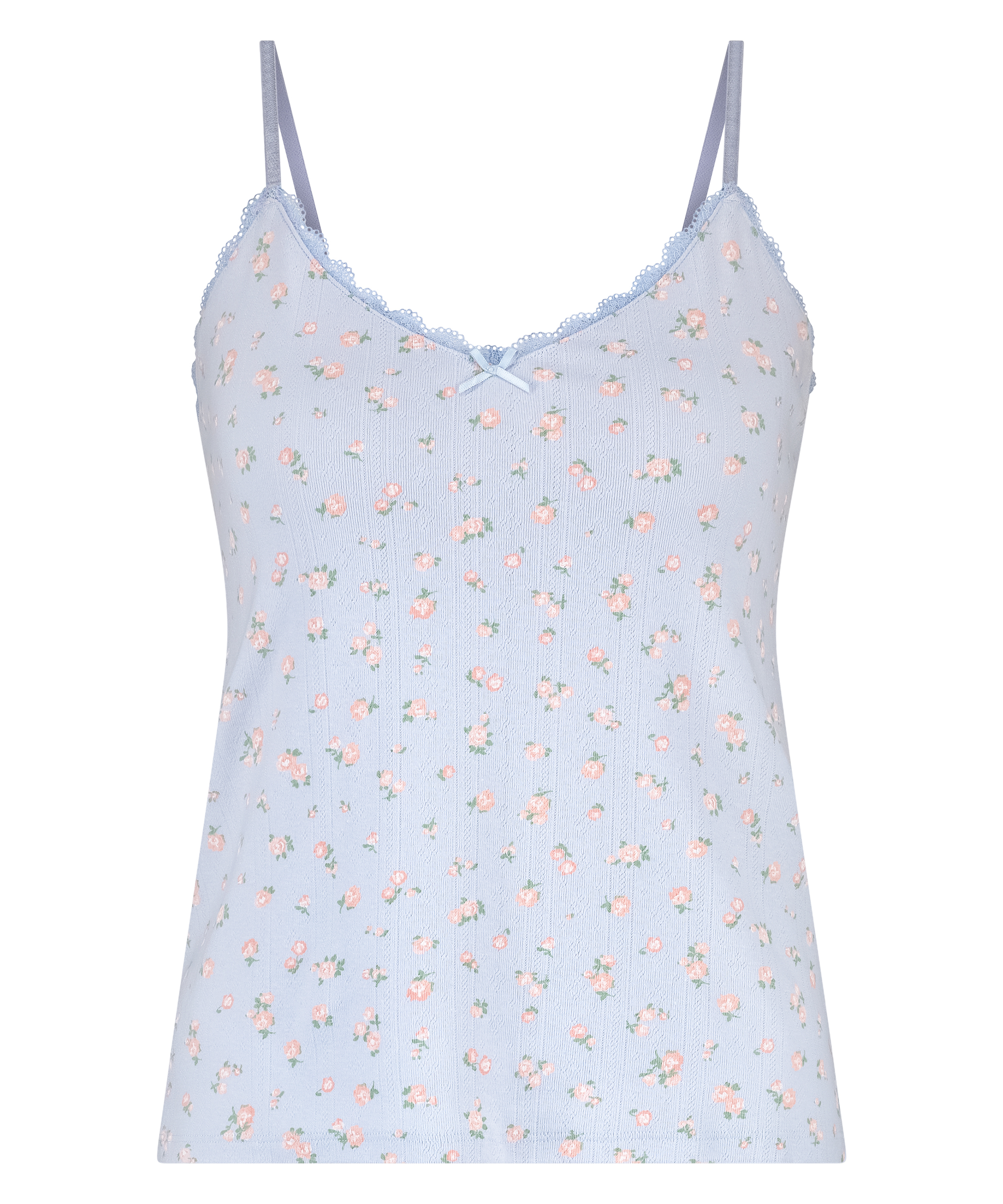 Koronkowy top na ramiączkach Pointelle, Niebieski, main