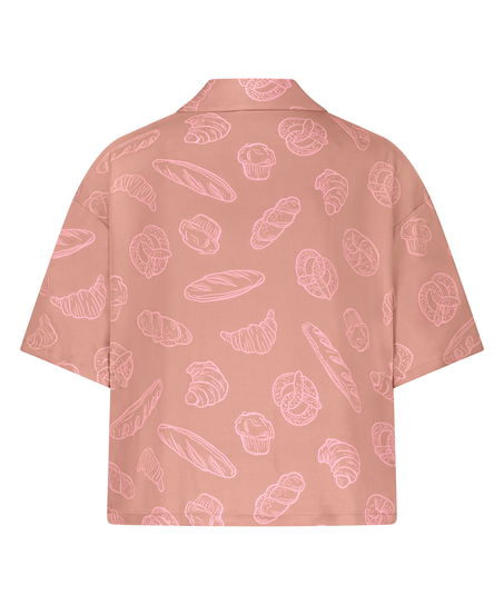 G&oacute;ra od piżamy z kr&oacute;tkim rękawem i nadrukiem, Beżowy