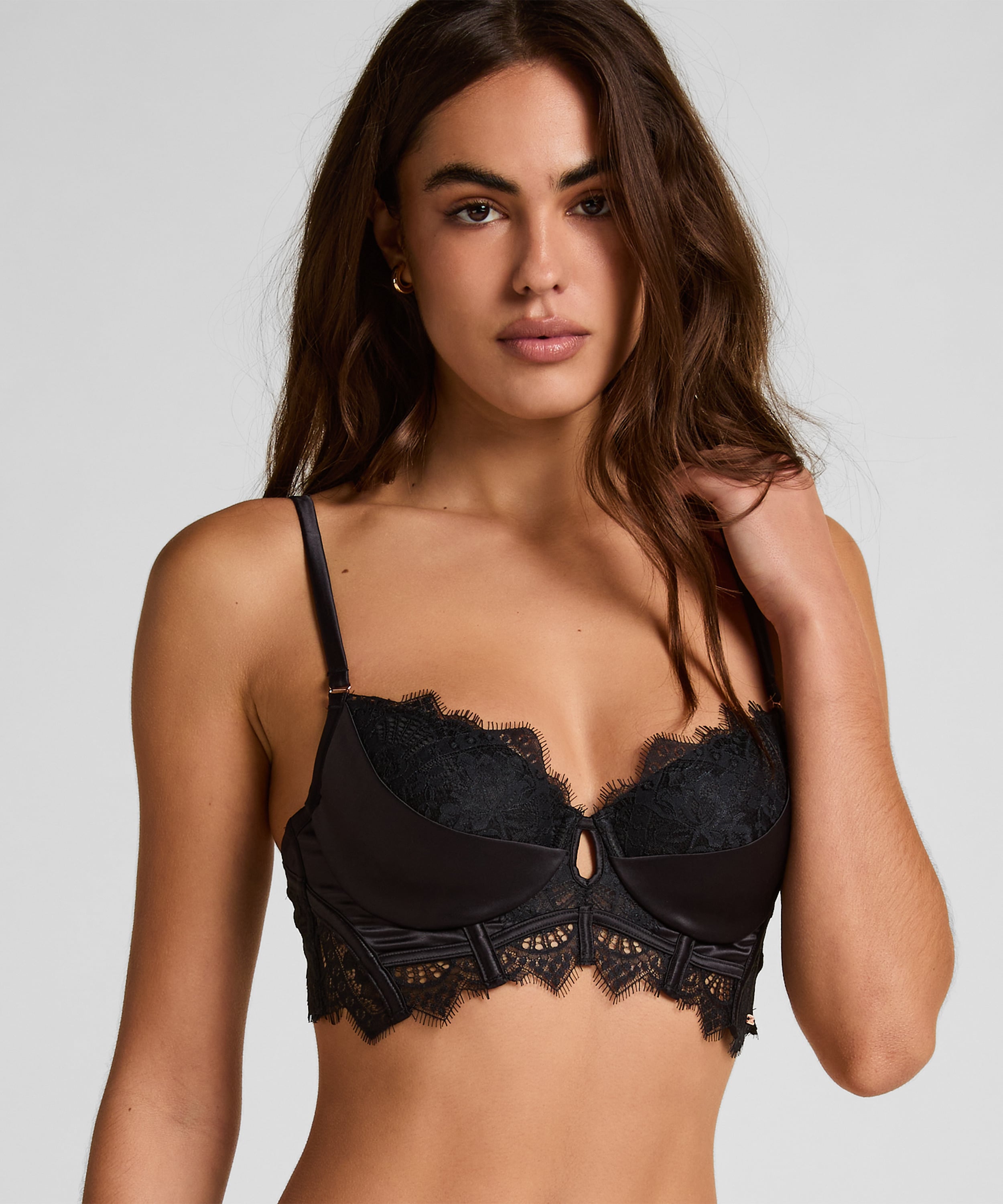 Zoe Padded Longline Underwired Bra, Czarny, main
