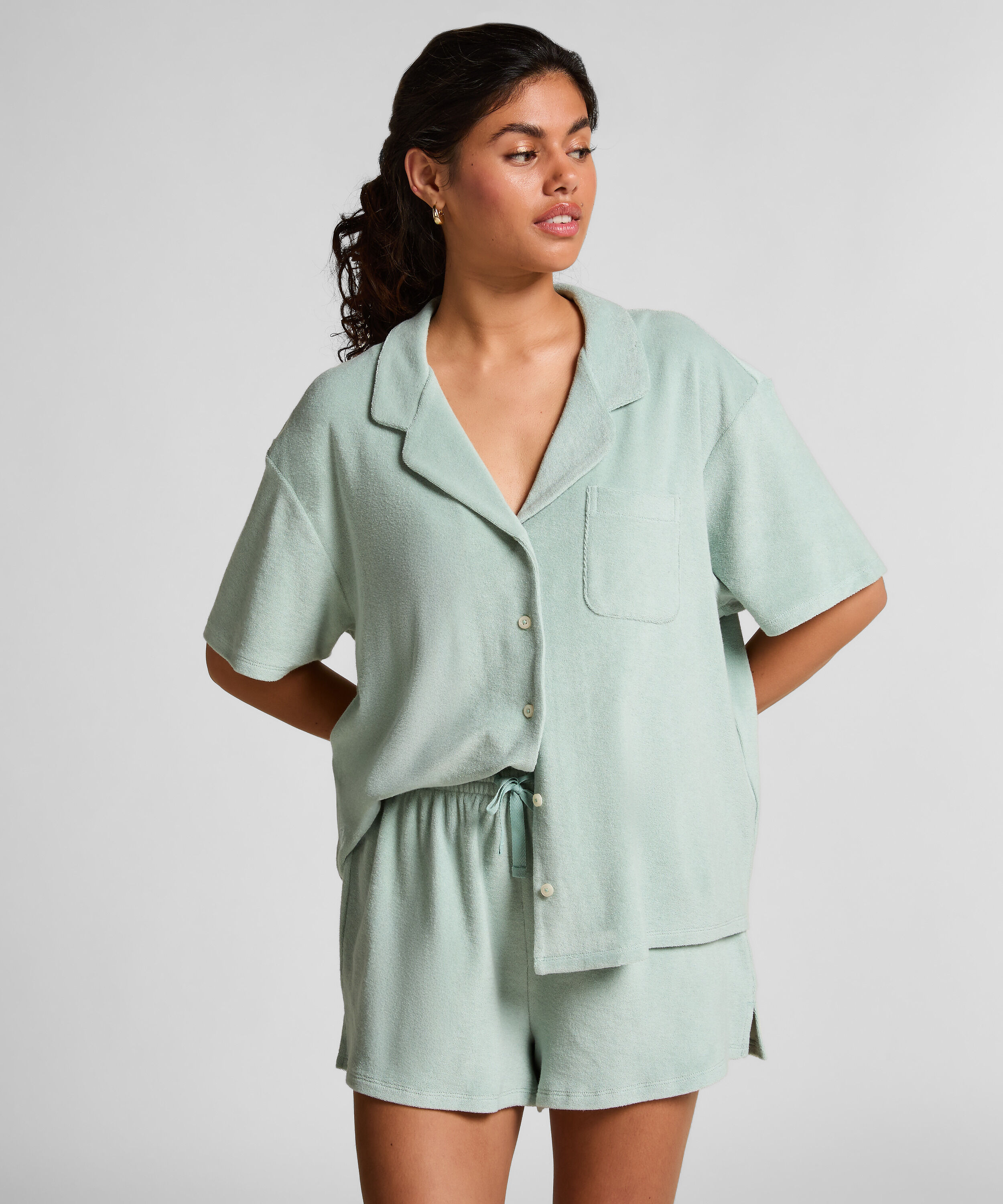 Szorty z materiału frotte, Zielony