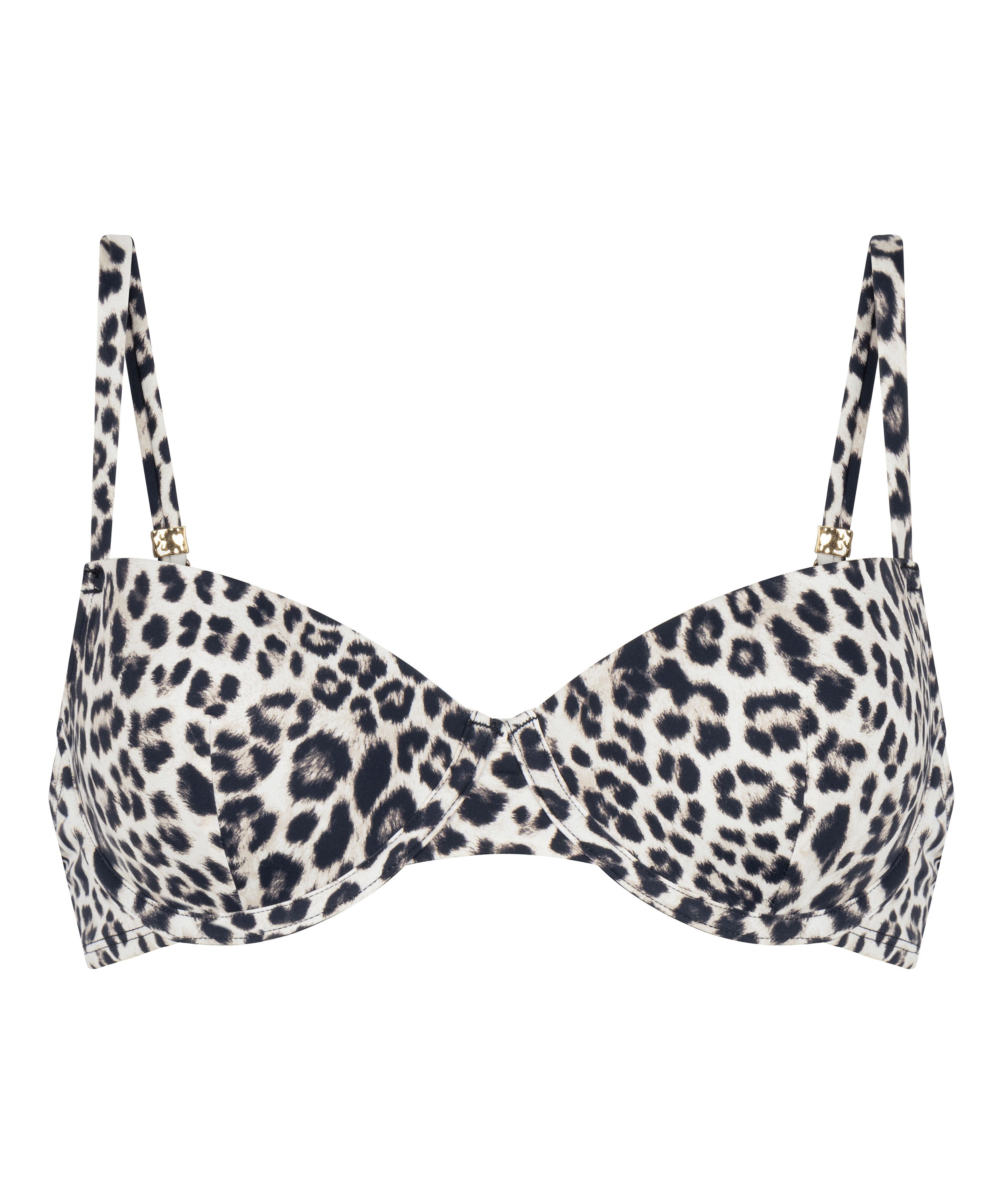 Biustonosz Bikini z Fiszbinami i Wkładkami Leopard, Czarny, main