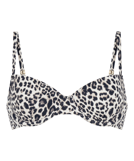 Biustonosz Bikini z Fiszbinami i Wkładkami Leopard, Czarny