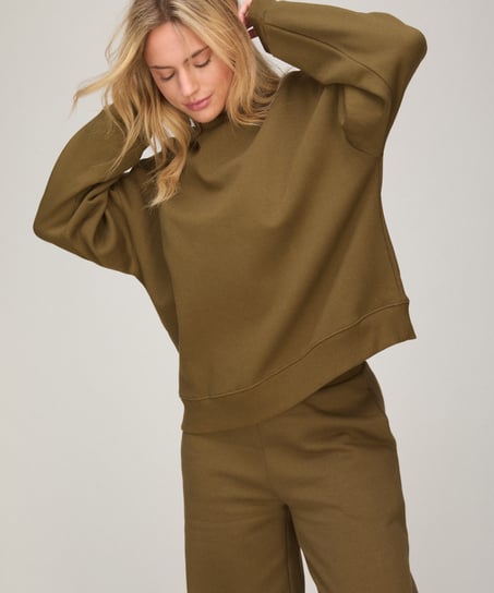 Bluza z Okrągłym Dekoltem z Czesanej Dzianiny Dresowej, Zielony