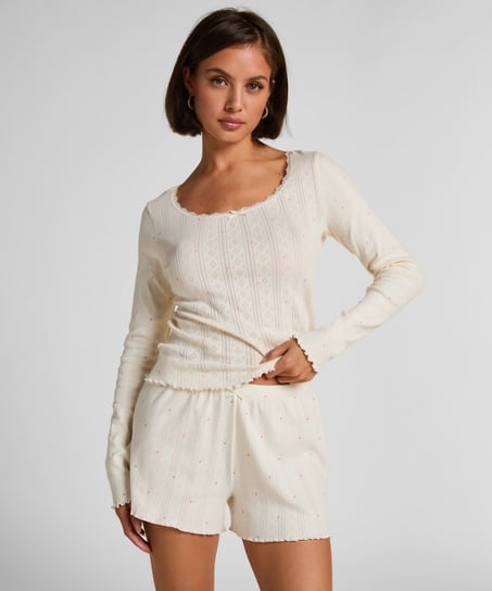 Top od piżamy Pointelle, Biały