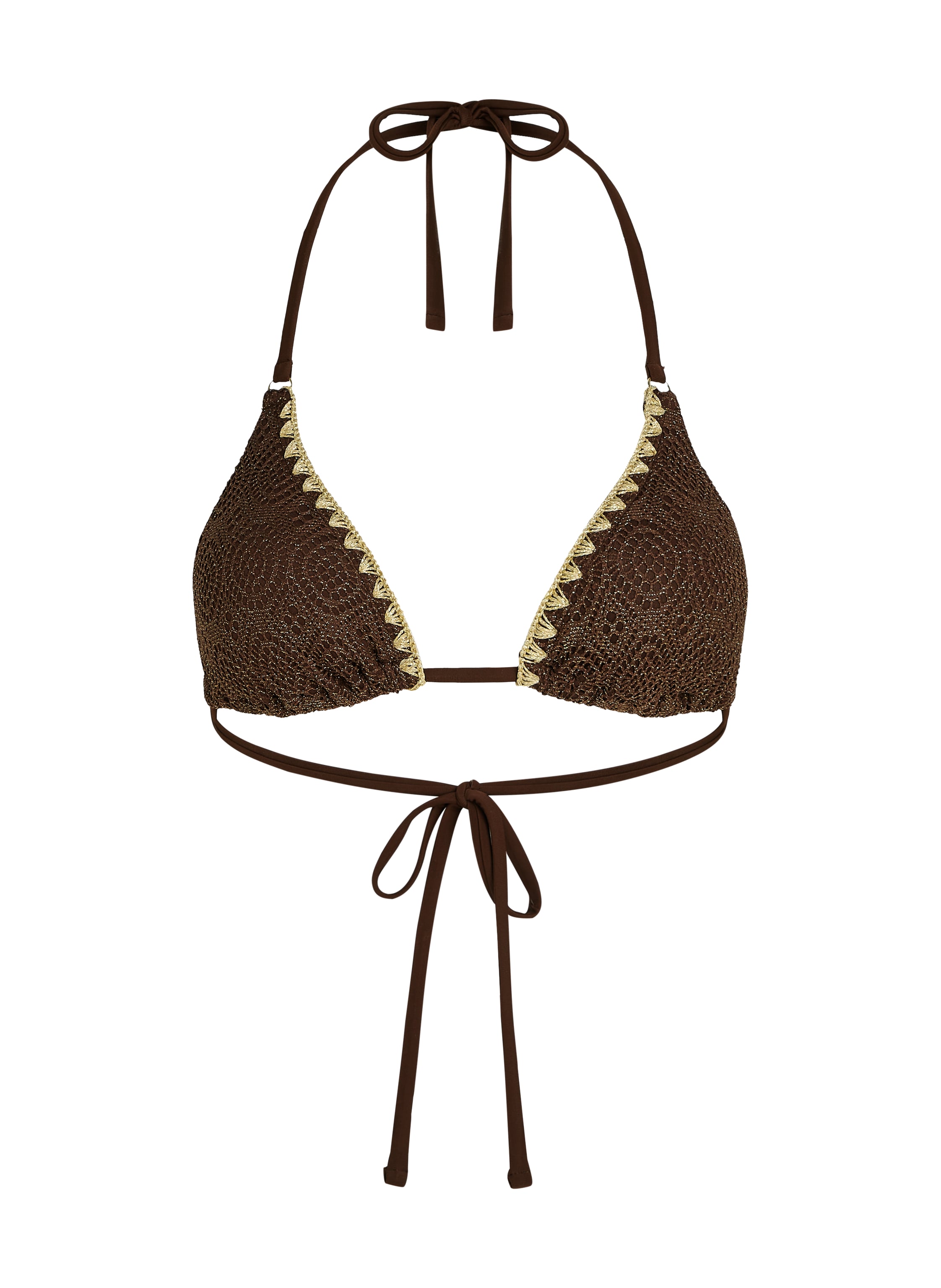 Tr&oacute;jkątna szydełkowa g&oacute;ra od bikini, Brązowy, main
