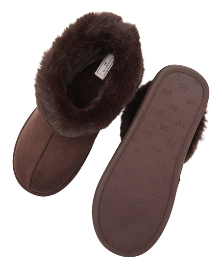 Kapcie Boot Faux Suede, Brązowy