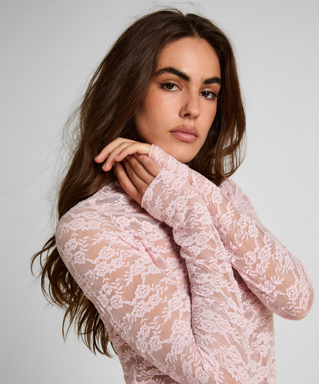 Top w całości wykonana z koronki, R&oacute;żowy