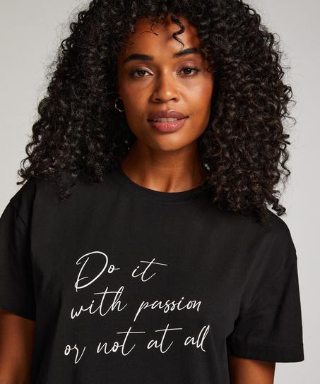 Koszula nocna z okrągłym dekoltem, Czarny