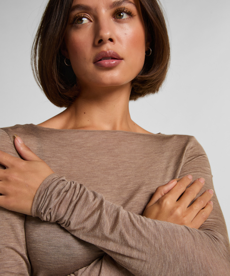 super miękka top z kaszmirem z dekoltem w ł&oacute;dkę, Brązowy