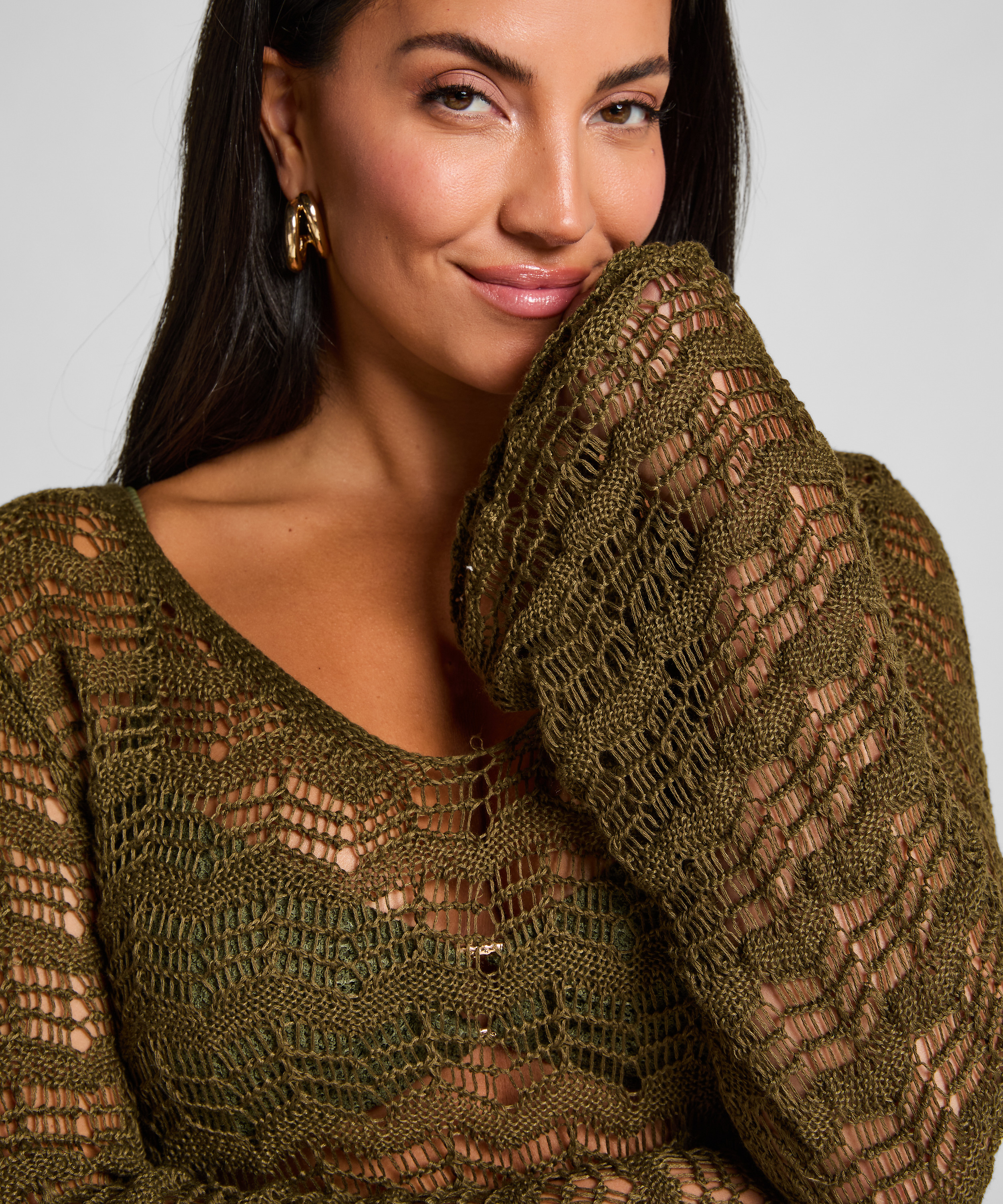 Szydełkowa sukienka Maxi, Zielony, main