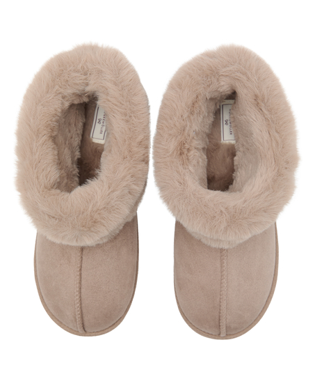 Kapcie Boot Faux Suede, Beżowy