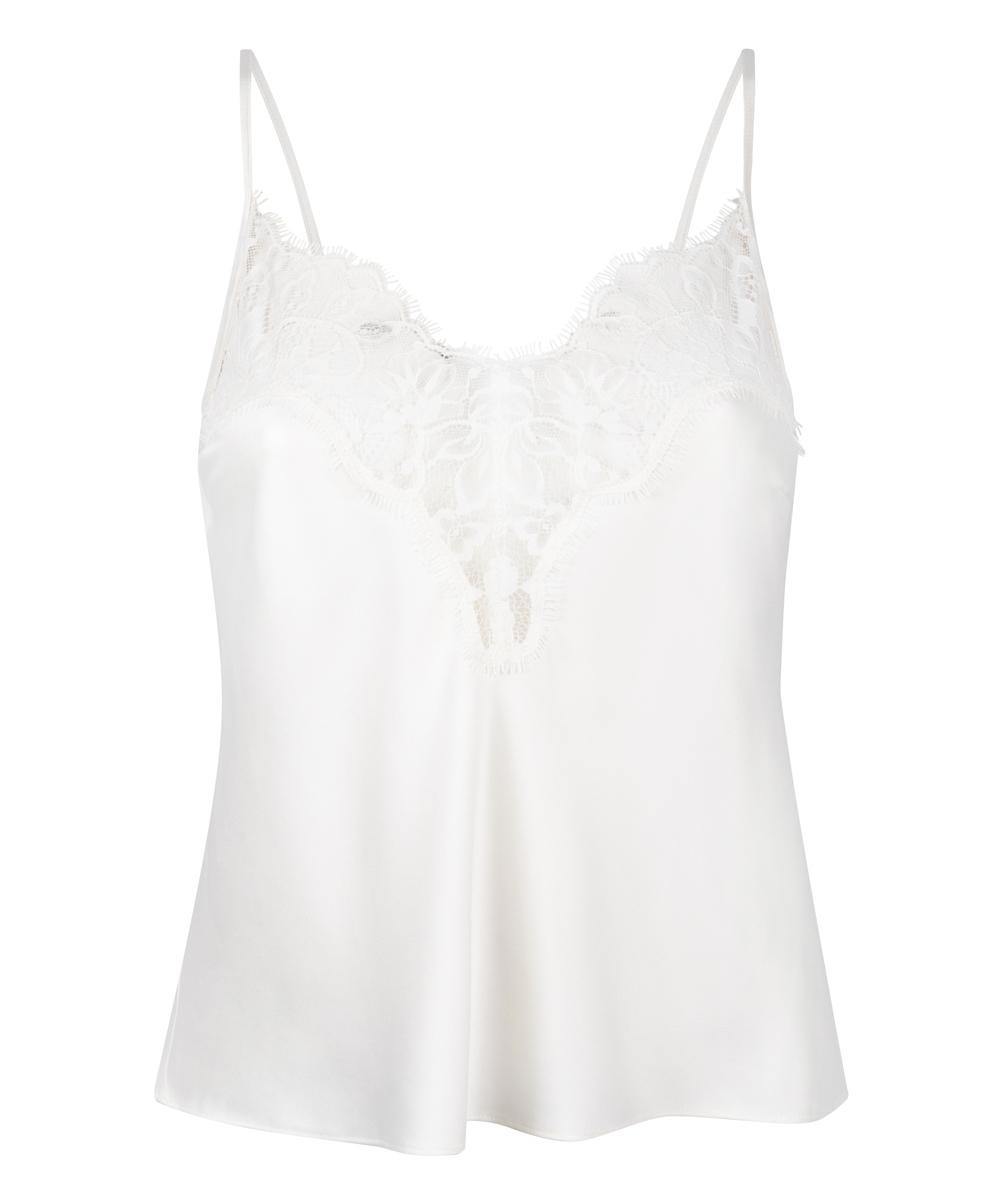 Valerie Satynowa Koszulka z Koronką, Biały, main