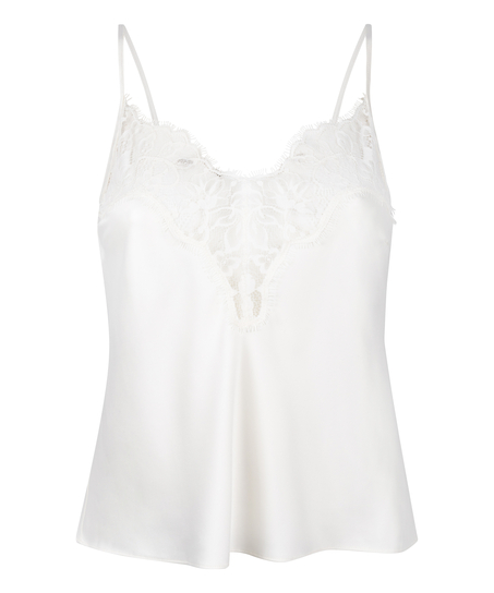 Valerie Satynowa Koszulka z Koronką, Biały