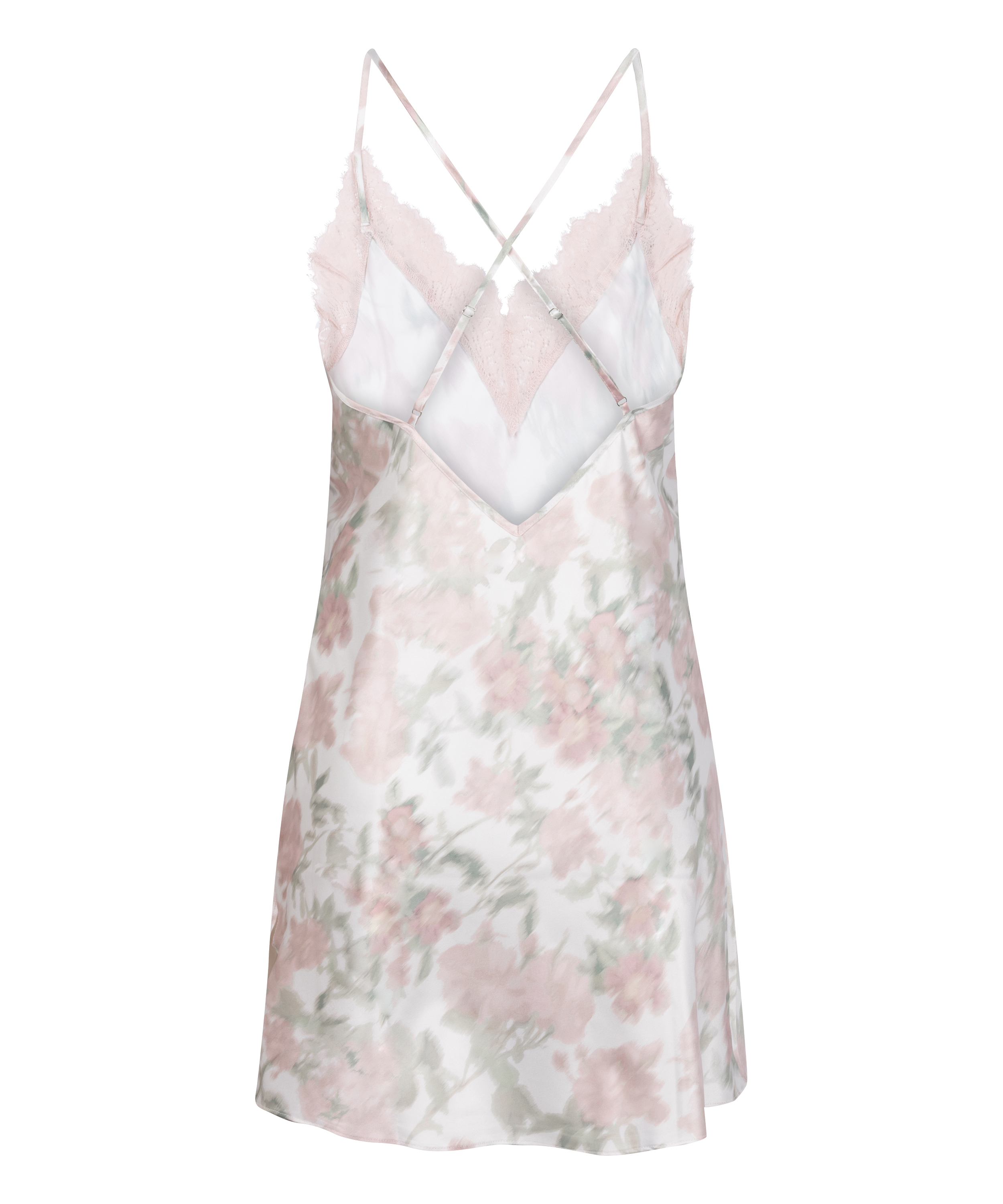 Satynowa Koszulka Nocna w Kwiatowy Wz&oacute;r, Biały, main