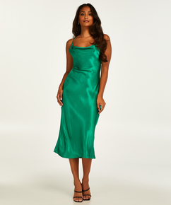 Satynowa sukienka Midi, Zielony