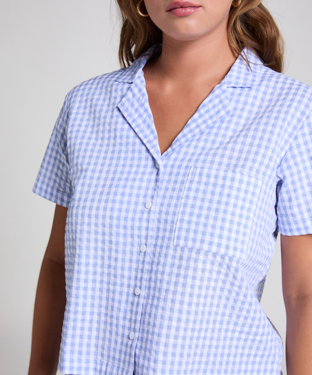 Narzutka Seersucker z dżerseju z kr&oacute;tkim rękawem, Niebieski