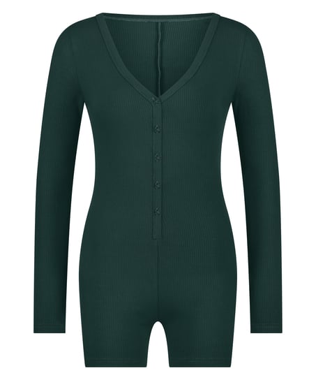 Piżama jednoczęściowa kr&oacute;tka Brushed Rib, Zielony