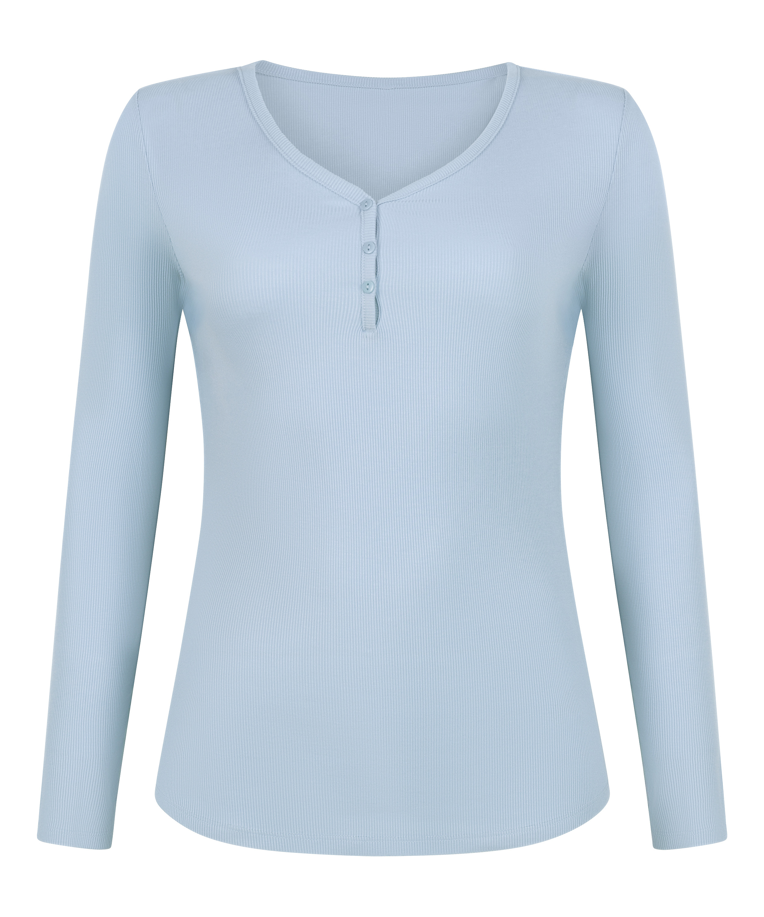 Bluza piżamowa Henley z długim rękawem, Niebieski, main