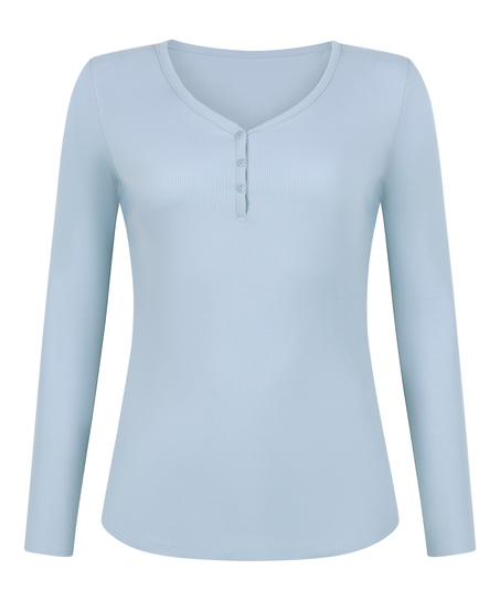 Bluza piżamowa Henley z długim rękawem, Niebieski