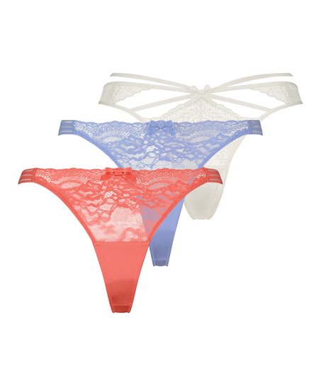 Zestaw 3 par stringów, Różowy