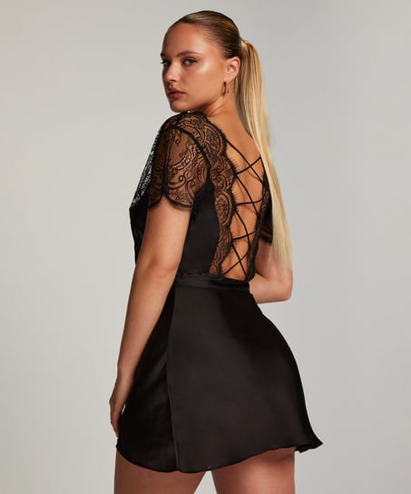 Satynowe kimono Coco, Czarny