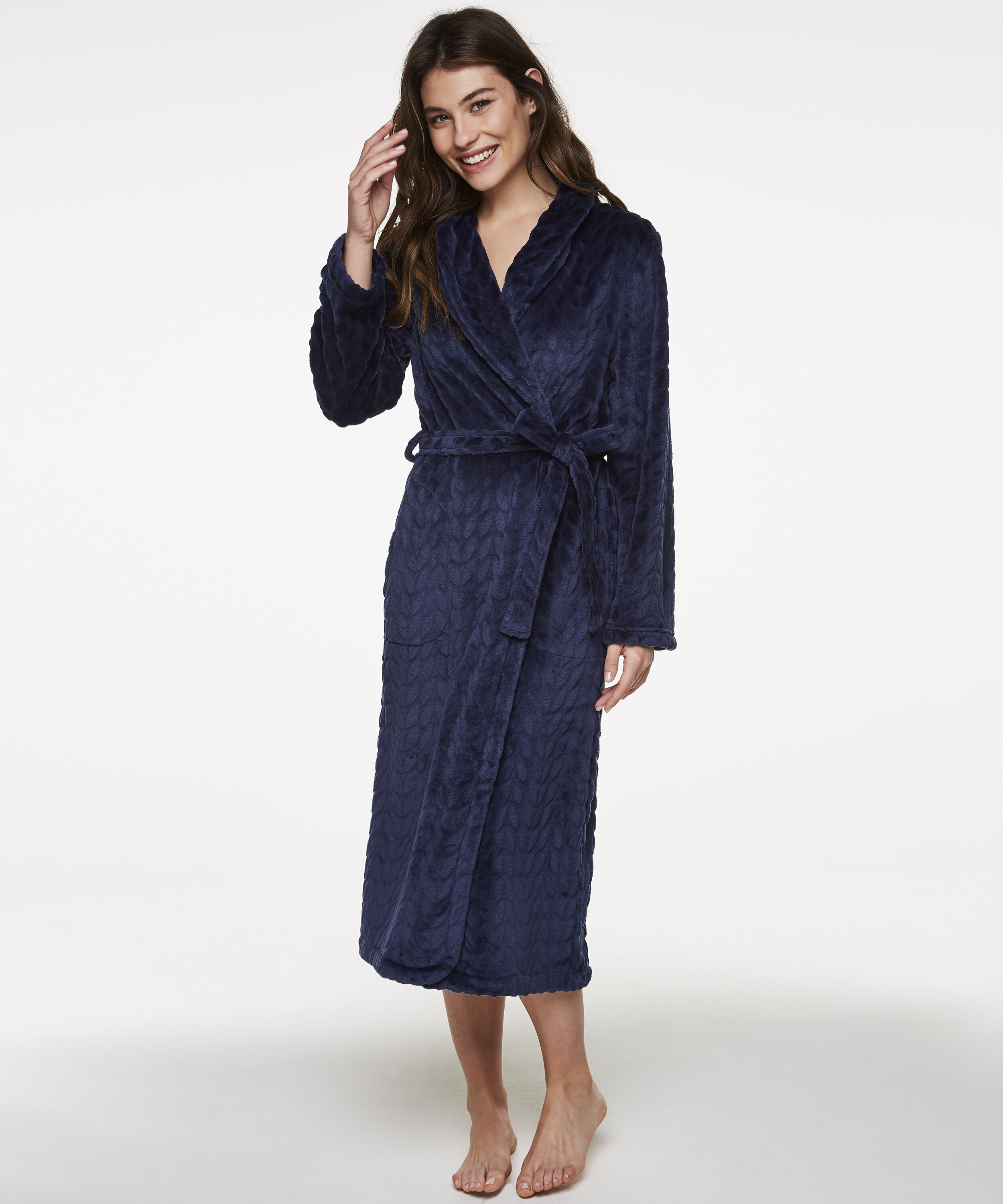 Leaves Fleece Bathrobe, Niebieski