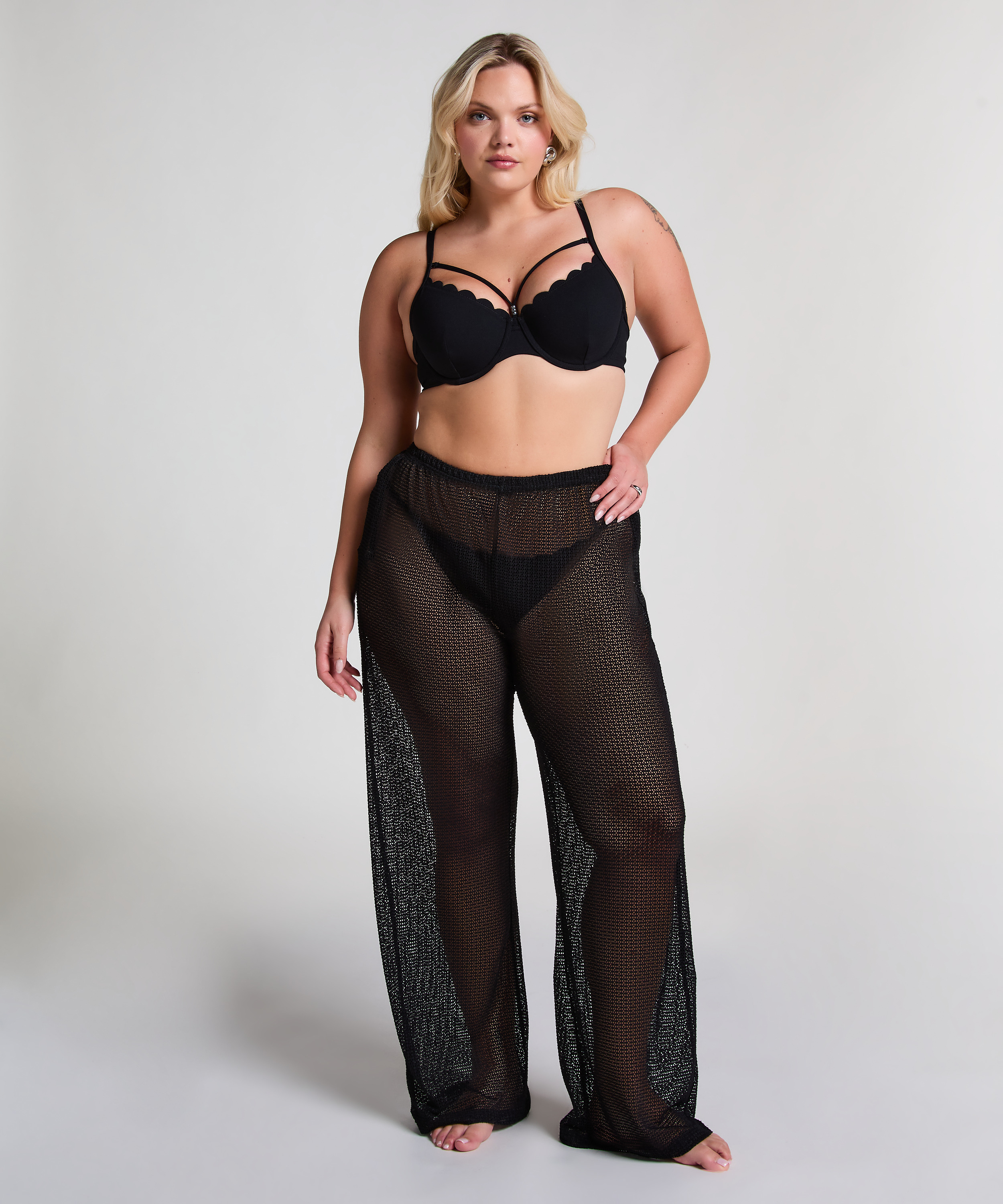 Plażowe dzianinowe spodnie, Czarny, main