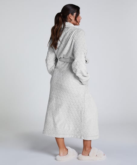Long Fleece Bathrobe, Szary