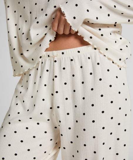 Piżama Spodnie Loose Pointelle, Biały