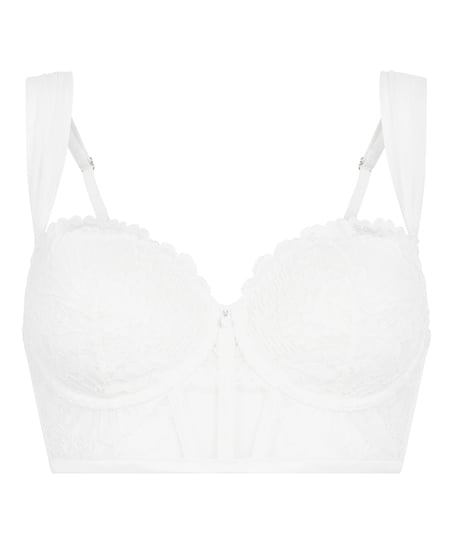 Usztywniony długi biustonosz z fiszbinami Whitney, Biały