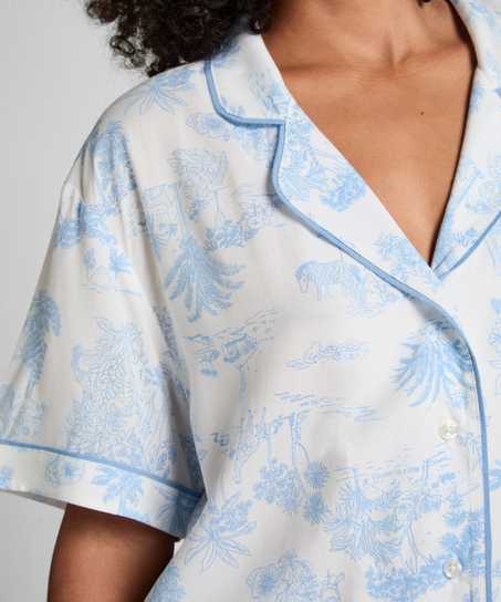 Tkana bluza z kr&oacute;tkim rękawem, Niebieski