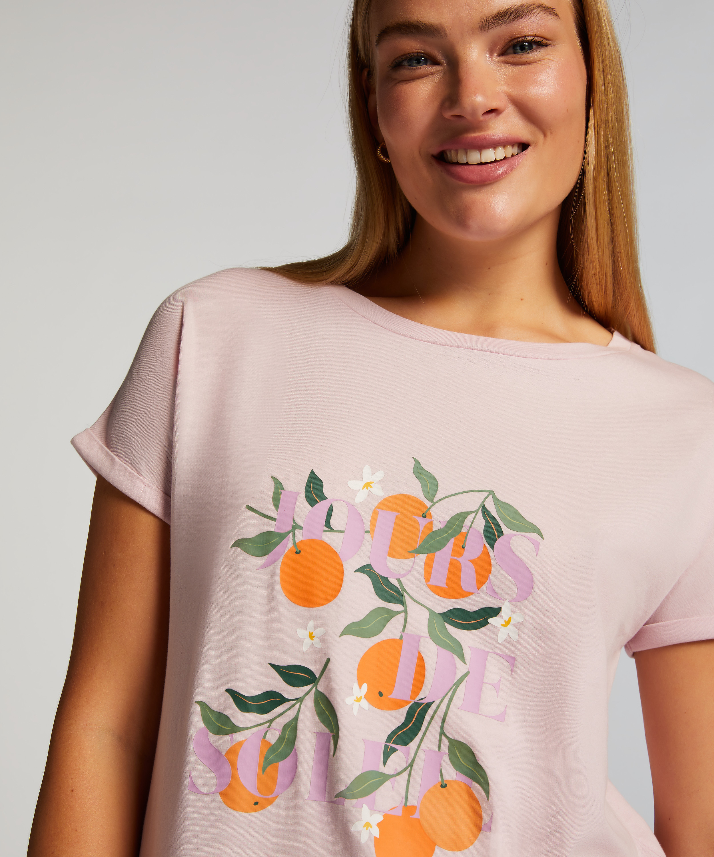 Koszula nocna z okrągłym dekoltem, Różowy, main