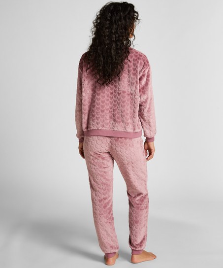 Zestaw piżamowy z polaru ze wzorem w serca, Fioletowy