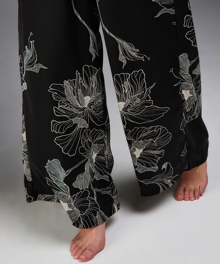 Lotus satin palazzo trousers, Czarny