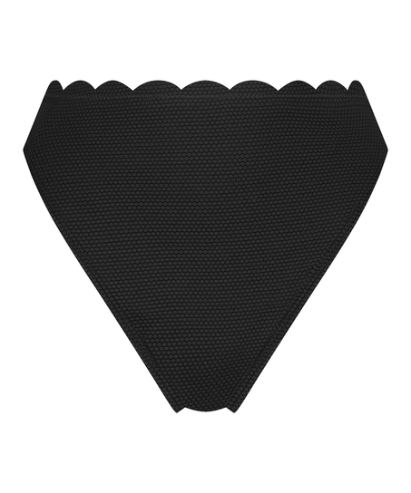Figi bikini z wysokim stanem i wysokim wycięciem Scallop, Czarny
