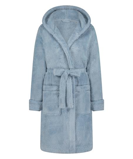 Fleece Bathrobe Short, Niebieski