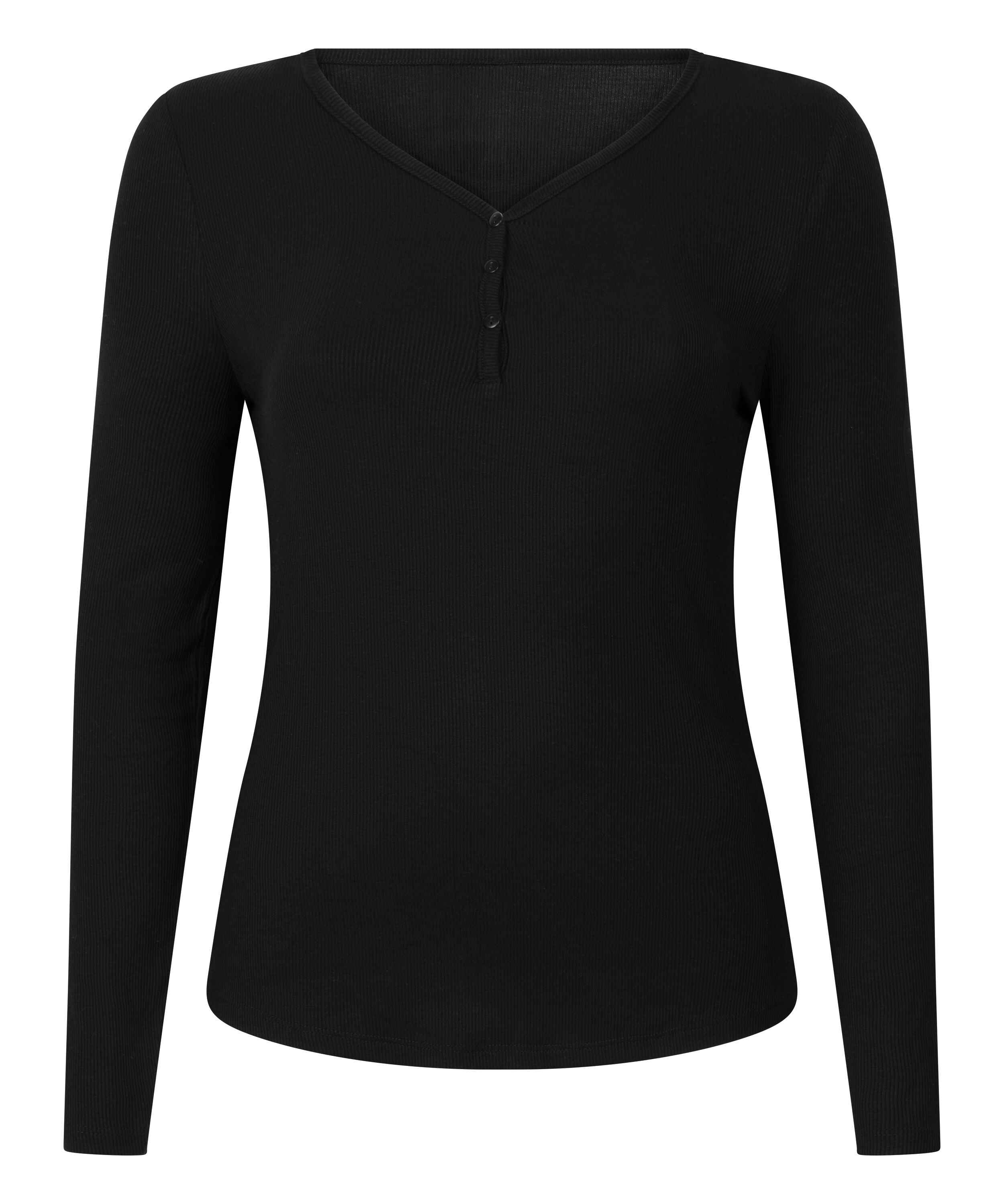 Bluza piżamowa Henley z długim rękawem, Czarny