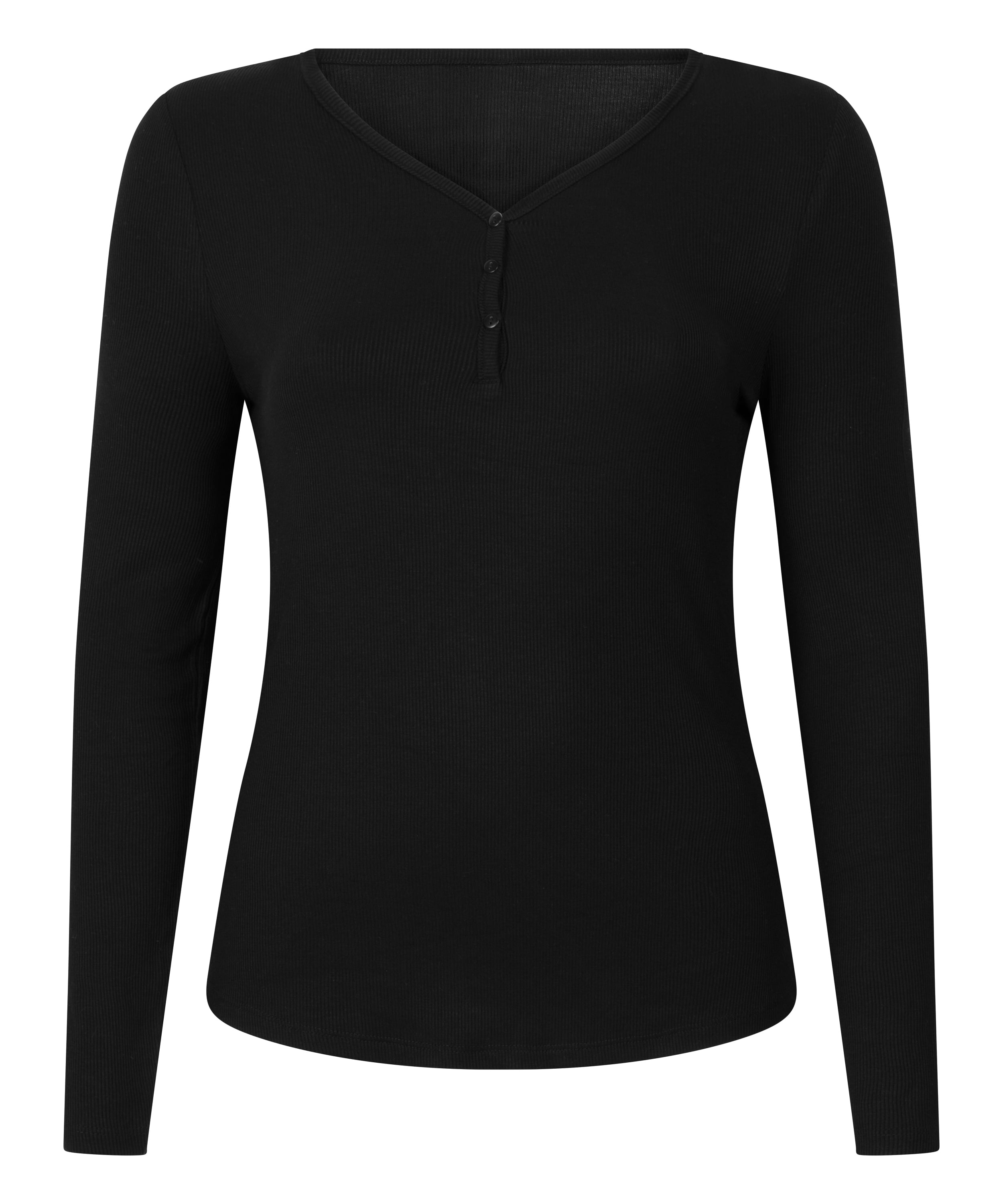 Bluza piżamowa Henley z długim rękawem, Czarny, main